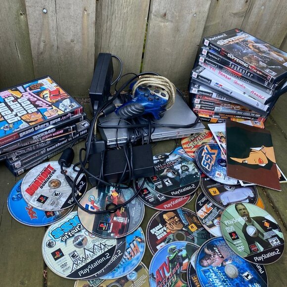 Sony PlayStation 2 Bundle with Many PS2 Games, PS2 Slim Silver, and Cords - Picture 2 of 7